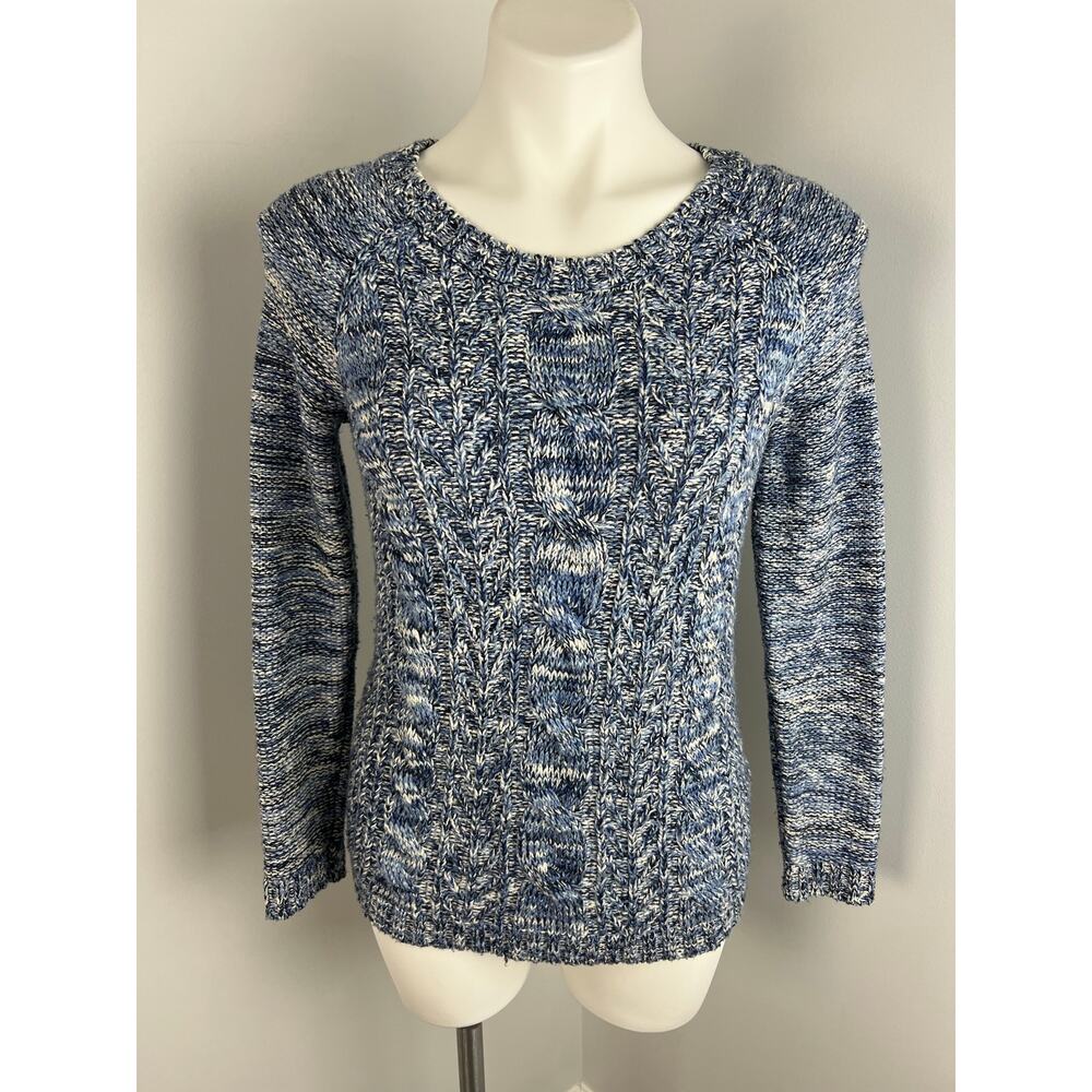 Sonoma Cotton Blend Pullover Cable Knit Sweater Blue White XS